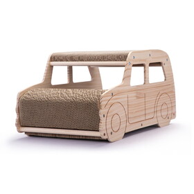 2-in-1 Wood Corrugate Cat Scratcher, Cardboard Cat House, Reversible Car-Shaped Scratch Furniture Protector W2181P160694