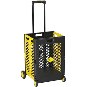 55L Foldable Rolling Cart with Wheels, Portable Updated Utility Tools with Lid Rolling Crate w/ Telescopic Handle, Yellow W2181P162548