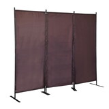 6 ft Modern Room Divider, 3-Panel Folding Privacy Screen w/ Metal Standing, Portable Wall Partition, Brown W2181P154697