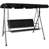 3-Person Outdoor Swing Chair Adjustable Canopy Hammock Seats, Patio Porch Garden Swing, Black W2181P163444