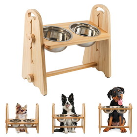 Elevated Dog Bowls for Medium Large Sized Dogs, Adjustable Heights Raised Dog Feeder Bowl with Stand for Food & Water,Natural W2181P163656