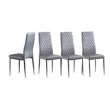 White modern minimalist dining chair fireproof leather sprayed metal pipe diamond grid pattern restaurant home conference chair set of 6 W2181P167933
