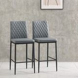 light gray modern simple bar chair, fireproof leather spraying metal pipe, diamond grid pattern, restaurant, family, 2-piece set W2181P167970