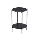 2-layer End Table with Whole Marble Tabletop, Round Coffee Table with Black Metal Frame for Bedroom Living Room Office-black, 1 piece W2181P167974