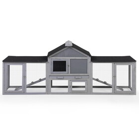Large Wooden Rabbit Hutch Indoor and Outdoor Bunny Cage with a Tray and Runs for Small Animals, Gray W2181P168354