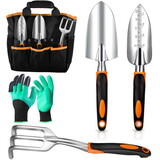 Essential Garden Tool Set - Heavy Duty, Non-Slip Grip, Ergonomic Gardening Hand Tools Kit Includes Transplanter, Trowel, Rake, Bag, and Gloves W2181P170908
