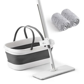 Flat Mop and Bucket, Mops for Floor Cleaning, Foldable Bucket with Wheels, Stainless-Steel Handle, 2 Washable & Reusable Microfiber Pads W2181P171773