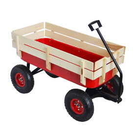 Outdoor Wagon All Terrain Pulling w/Wood Railing Air Tires Children Kid Garden W2181P189962
