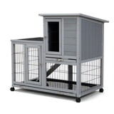 Detachable Rabbit Hutch with Removable Tray and Rolling Casters, Gray+White