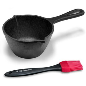 Cast Iron Basting Pot and Silicone BBQ Brush - BBQ Basting Set with Saucepan and Brush for Meat Smoker, Grill and Stove - BBQ Meat Smoker Accessories Gift for Men, 15 Oz W2181P192305