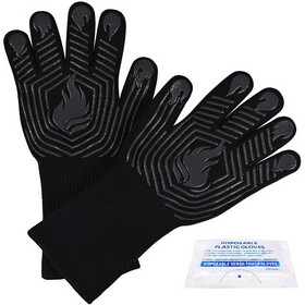 BBQ Gloves, 1472&#176;F Heat Resistant Fireproof Mitts, Silicone Non-Slip Washable Oven Kitchen Gloves for Barbecue, Grilling, Cooking, Baking, Camping, Smoker (Black) W2181P192852