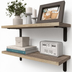 Rustic Wood Shelves Set of 2, Farmhouse Style Floating Shelf for Wall D&#233;cor, Hanging Shelves for Room W2181P194278