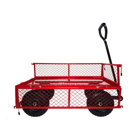 3 cu. ft. 300 lbs. Capacity Removable Sides Metal Steel Mesh Heavy Duty Utility Wagon Outdoor Garden Cart in Red W2181P198243