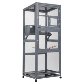 Wood Bird Cage with Universal Wheels-Gray W2181P200971