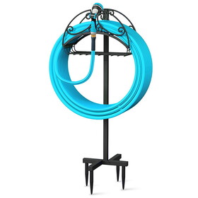 Garden Hose Holder Freestanding, Water Hose Holders with Storage Basket Detachable Garden Hose Stand Heavy Duty for Outside Lawn Yard