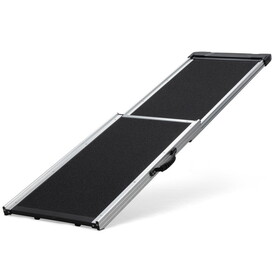 Foldable Aluminum Dog Car Step Ramp, Dog Ramp Climbing Ladder with PVC Handle, Non-slip Foot Mats for Most Sized Dogs, Pet Ramp Ladder, Black W2181P228649