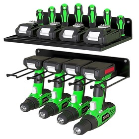 Heavy-Duty Metal Drill Organizer, 2-Pack Tool Storage Rack with 60 lbs Max Load, 8-Slot Cordless Drill Holder for Garage, Workshop, Home