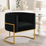 Upholstered Velvet Accent Chair with Golden Metal Stand,Mid-Century Living Room Leisure Chair with Curve Backrest -Black W2186137438