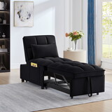 4 in1 Multi-Function Single Sofa Bed with Storage Pockets,Tufted Single Pull-out Sofa Bed with Adjustable Backrest and Pillows,Convertible Chaise Lounge,Black