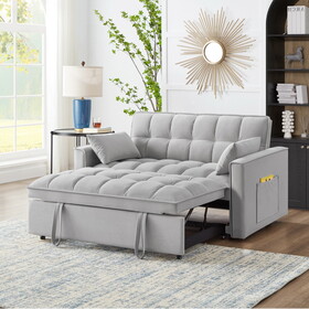 4 in1 Loveseat Sofa Bed with Armrests & Storage Pockets, Multi-Function Tufted Pull-out Sofa Bed with Adjustable Backrest and Pillows, Convertible Loveseat Sofa Couch, Gray