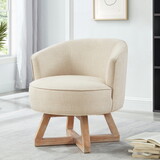 Swivel chair with cross-shaped wooden base,Lounge chair with solid wood legs, 360°freely Swivel chair, Classic linen Fabric for living room, bedroom, office, dresser -Beige