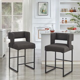 Modern Fashion Counter Height Bar Stools with Unique Square Open Backrest,Set of 2 Versatile Bar Chairs with Sturdy Iron Legs, 26