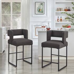 Modern Fashion Counter Height Bar Stools with Unique Square Open Backrest,Set of 2 Versatile Bar Chairs with Sturdy Iron Legs, 26" H Counter Height Chairs for kitchen islands, Dark Grey /Black