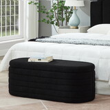 Modern Oval Storage Ottoman Bench, Upholstered Boucle Teddy Fabric End of Bed Bench with Storage, End of Bed Stool with Safety Hinge for Bedroom, Living Room, Entryway, Black W2186P193115