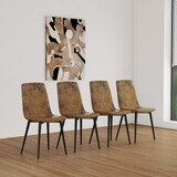 Dining Chairs Set of 4,Modern Kitchen Dining Room Chairs,Upholstered Dining Accent suedette Chairs in Cushion Seat and Sturdy Black Metal Legs(Brown) W2189131672