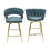 Bar Chair Suede Woven Bar Stool Set of 2, Golden legs Barstools No Adjustable Kitchen Island Chairs, 360 Swivel Bar Stools Upholstered Bar Chair Counter Stool Arm Chairs with Back Footrest, (Blue)