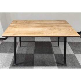 Modern minimalist MDF wood color desktop, black metal legs, small sized dining table, computer desk, office desk, kitchen table, for4- 6 Seat.Suitable for kitchen, dining room, living room