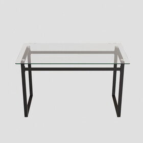 Modern Minimalist Rectangular Glass Dining Table for 4-6 with 0.31" Tempered Glass Tabletop and Black Chrome Metal Legs, Writing Table Desk, for Kitchen Dining Living Room, 51" W x 27"D x 30" H