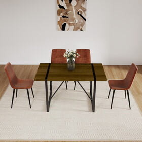 MDF Caramel Dining Table and Modern Dining Chairs Set of 4, Mid Century Wooden Kitchen Table Set, Metal Base & Legs, Dining Room Table and Linen Chairs W2189S00010