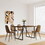 MDF Walnut Colour Dining Table and Modern Dining Chairs Set of 4, Mid Century Wooden Kitchen Table Set, Metal Base & Legs, Dining Room Table and Suede Chairs W2189S00012