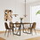 MDF Walnut Colour Dining Table and Modern Dining Chairs Set of 4, Mid Century Wooden Kitchen Table Set, Metal Base & Legs, Dining Room Table and Suede Chairs W2189S00012