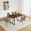 MDF Walnut Colour Dining Table and Modern Dining Chairs Set of 4, Mid Century Wooden Kitchen Table Set, Metal Base & Legs, Dining Room Table and Suede Chairs W2189S00012