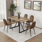 MDF Wood Colour Dining Table and Modern Dining Chairs Set of 4, Mid Century Wooden Kitchen Table Set, Metal Base & Legs, Dining Room Table and Suede Chairs W2189S00001