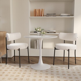 3 Pieces 31.5-inch round dining table set for 2 and 2 pieces Upholstered Chairs for Four Person, MDF Table-top, Off White Faux Fur with White table Leg for Kitchen, Reception Room W2189S00026