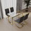 51 inch Glass Dining Table Set for 4, Dining Table & Chair Sets with Golden Plating Legs for Kitchen, Modern Rectangle Tempered Glass Table Top and PU Dining armless Chair for Dining Room