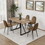 MDF Wood Colour Dining Table and Modern Dining Chairs Set of 4, Mid Century Wooden Kitchen Table Set, Metal Base & Legs, Dining Room Table and Suede Chairs W2189S00094