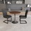 Walnut circular dining table, 31.5"tulip dining table, kitchen dining table for 2-4 people, MDF tabletop and base, and 2 black PU black metal leg dining chairs set 2