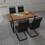 59"Rural Industrial Rectangular MDF Wood Color Dining Table Set and PU Armless Dining Chair Set 4. Kitchen Black Metal Table Leg Dining Chair Set W2189S00189