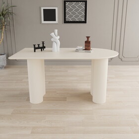 63"Modern Fashion MDF New Cream Style Coffee Table and Irregular Side Table, 4-8 Person Dining Table, Thick Engineering Wood Round Wave Table Legs, Home Kitchen Thick Elegant Cream White Table Top