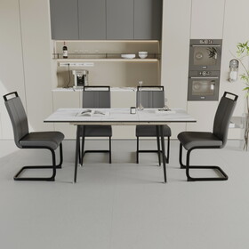 An expandable dining table set for 2-6 people, equipped with a C-shaped tubular cushioned armless dining chair and an elegant and spacious dining table kitchen table and chair set, with metal legs