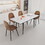 Scalable MDF modern dining table and chair set, suitable for 2-6 people, white dining table and modern brown round dining chair 4-piece set, medieval dining table set, metal base and suede chair