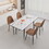 Scalable MDF modern dining table and chair set, suitable for 2-6 people, white dining table and modern brown round dining chair 4-piece set, medieval dining table set, metal base and suede chair