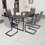 59"Rural Industrial Rectangular MDF Black Dining Table Set and PU Armless Dining Chair Set, 6 pieces. Kitchen Black Metal Table Leg Dining Chair Set W2189S00218