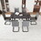 59"Rural Industrial Rectangular MDF Black Dining Table Set and PU Armless Dining Chair Set, 6 pieces. Kitchen Black Metal Table Leg Dining Chair Set W2189S00218