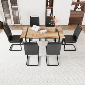 59"Rural Industrial Rectangular MDF Wood Color Dining Table Set and PU Armless Dining Chair Set 6. Kitchen Black Metal Table Leg Dining Chair Set W2189S00223