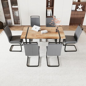 59"Rural Industrial Rectangular MDF Wood Color Dining Table Set and PU Armless Dining Chair Set 6. Kitchen Black Metal Table Leg Dining Chair Set W2189S00224